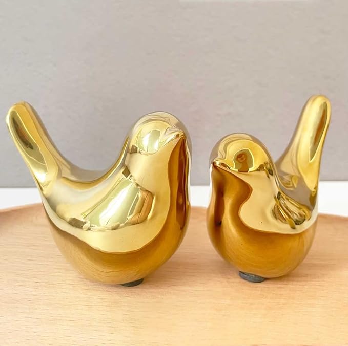 Gold Bedroom Decor Aesthetic, Shelf Decor Birds for Living Room Decor, Small Animal Figurines Decorations for Living Room Home Office Bookshelf TableTop - LeafyLoom