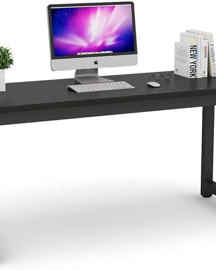 Tribesigns Modern Computer Desk, 63 inch Large Office Desk Computer Table Study Writing Desk Workstation for Home Office, Black Metal Frame - LeafyLoom
