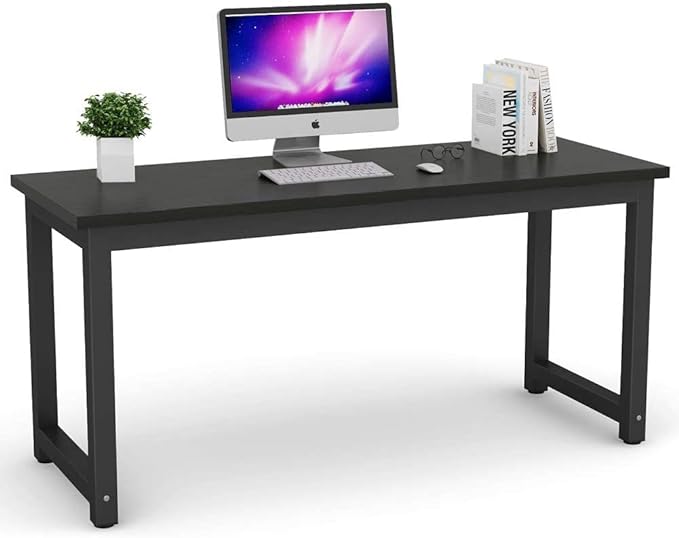 Tribesigns Modern Computer Desk, 63 inch Large Office Desk Computer Table Study Writing Desk Workstation for Home Office, Black Metal Frame - LeafyLoom