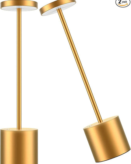 Rechargeable Cordless LED Table Lamp, Portable USB Metal Desk Lamp 6000mAh Battery Operated 3 Level Dimmable Reading Lights for Bedside Nightstand Restaurant Parlor Dining 2Pack Gold - LeafyLoom