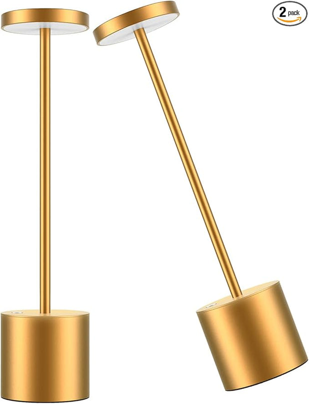 Rechargeable Cordless LED Table Lamp, Portable USB Metal Desk Lamp 6000mAh Battery Operated 3 Level Dimmable Reading Lights for Bedside Nightstand Restaurant Parlor Dining 2Pack Gold - LeafyLoom
