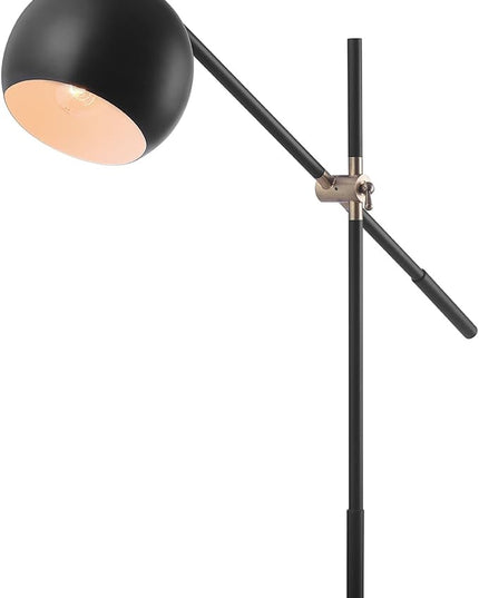 Globe Electric 65911 60" Floor Lamp, Matte Black, Brass Pivot, Matte Black Shade, in-Line On/Off Foot Switch - LeafyLoom