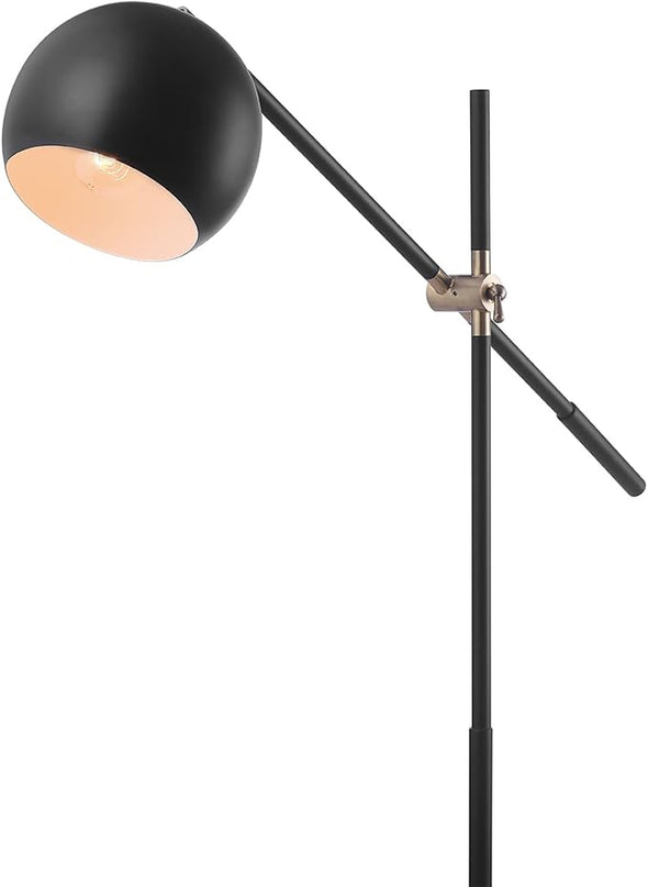 Globe Electric 65911 60" Floor Lamp, Matte Black, Brass Pivot, Matte Black Shade, in-Line On/Off Foot Switch - LeafyLoom