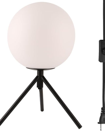 Mid Century Modern Table Lamp Black Glass Globe Desk Lamp Reading Lamp Vintage Plug in Table Desk Lamp for Bedroom Office Library Study Room (Black) - LeafyLoom