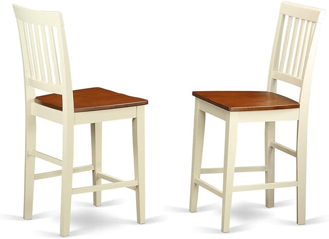 East West Furniture JAVN5-WHI-W 5 Piece Counter Height Dining Set Includes a Round Dining Table with Pedestal and 4 Kitchen Chairs, 36x36 Inch, Buttermilk & Cherry - LeafyLoom