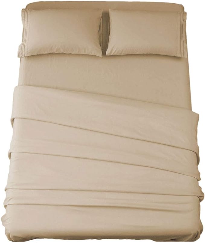 SONORO KATE Bed Sheet Set Super Soft Microfiber 1800 Thread Count Luxury Egyptian Sheets 16-Inch Deep Pocket，Wrinkle-4 Piece (Taupe, Queen) - LeafyLoom