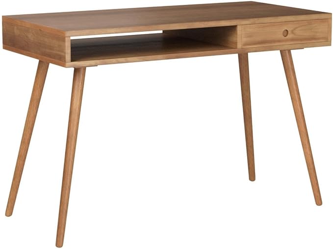 Nathan James Parker Modern Home Office Writing, Computer or Laptop Desk with Open Storage Cubby and Small Drawer, Walnut - LeafyLoom