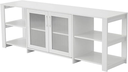 Panana TV Stand Television Stands Cabinet with 2 Doors 4 Open Cubby Storage Cabinets for Living Room Bedroom for TVs up to 70 Inches (White, 62.99 inch) - LeafyLoom