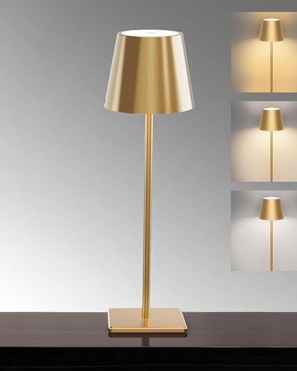 5200mAh Battery Operated Lamp, Cordless Table lamp with 3 Colors Stepless Dimming,IP54 Waterproof Outdoor Lamp for Restaurant/Dinner/Bedroom/Outdoor(Gold-1) - LeafyLoom