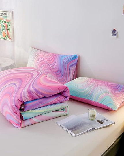 Girls Pink Comforter Twin,Pink Bedding Set for Girls,Tie Dye Comforter Set,Kids Comforter Set for Girls,Blue Pink Teen Comforter Twin with 2 Pink Pillowcases,Rainbow Comforter Set - LeafyLoom