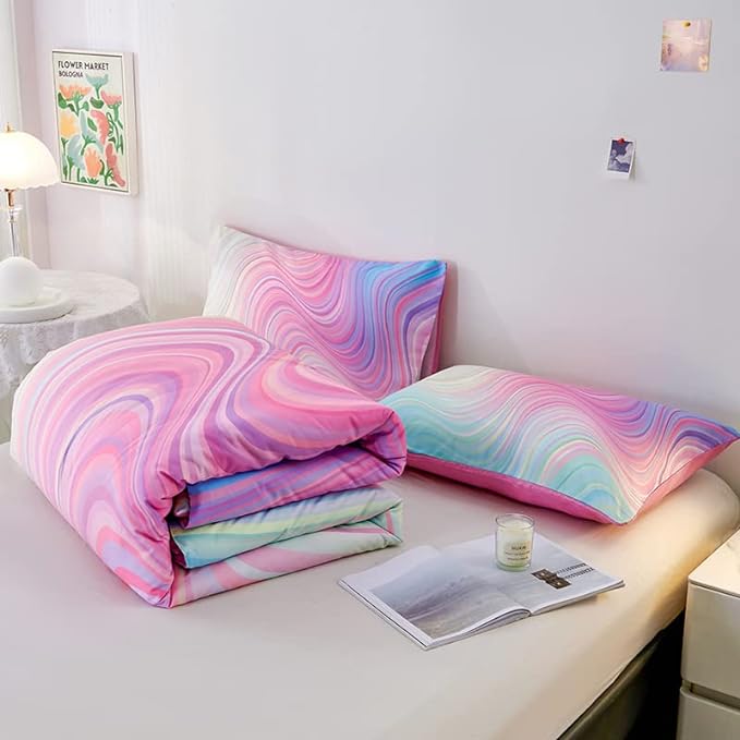 tie dye Queen Comforter Set,Queen Comforter Set for Girls,Pink Comforter Set for Kids Teens,Kids Queen Bedding Set for Girls,Colorful Rainbow Bedding Set for Girls - LeafyLoom