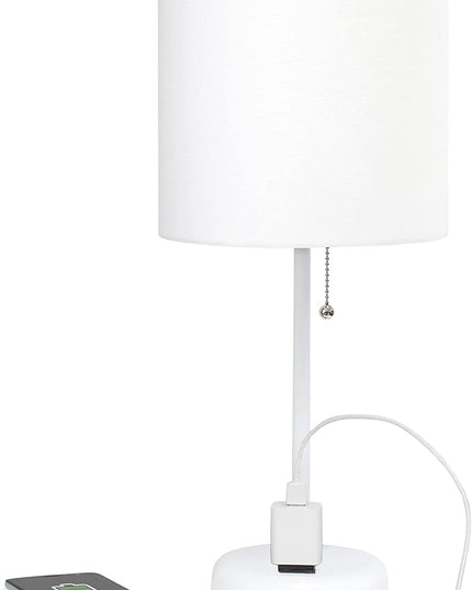 Simple Designs LT1144-WOW Sleek and Slender White Table Lamp with Charging Outlet for Bedroom, Living Room, Entryway, Office, Dining Room, Study, White Shade - LeafyLoom