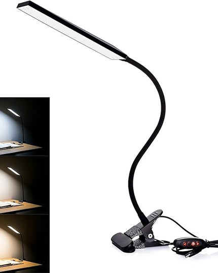 LED Desk Lamp Dimmable Eye-Care Reading Light Office Light Adjustable 3 Color Modes,14 Brightness Levels, Gooseneck Flexible Clip-on Light for Studying, 5W-Black - LeafyLoom