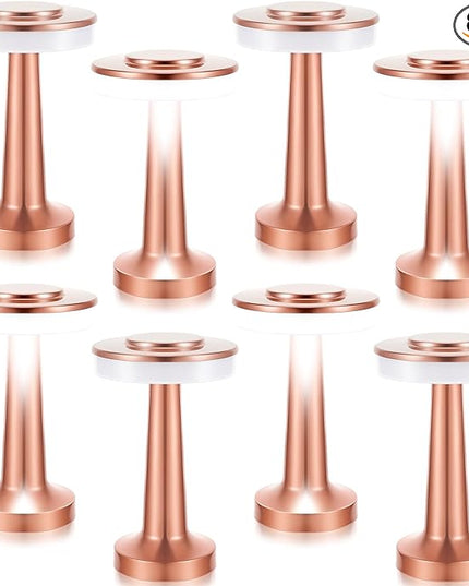 Set of 8 LED Portable Cordless Table Lamp with Touch Sensor 3 Color Stepless Dimming Rechargeable Battery up to 15 Hours Cordless Lamp Table Light Wireless Lamp for Kids Nursery (Rose Gold) - LeafyLoom