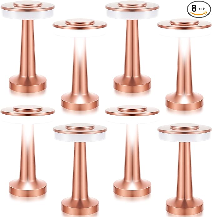 Set of 8 LED Portable Cordless Table Lamp with Touch Sensor 3 Color Stepless Dimming Rechargeable Battery up to 15 Hours Cordless Lamp Table Light Wireless Lamp for Kids Nursery (Rose Gold) - LeafyLoom