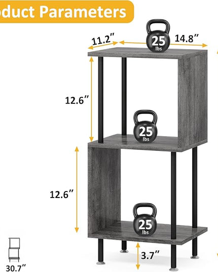 3 Tier Modern Bookshelf, S-Shaped Bookcase,Small Book Shelf for Small Spaces, Unique Bookshelf for Storage Organizer Living Room Bedroom Home Office, Grey - LeafyLoom