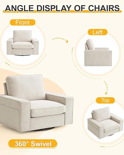 EASELAND Oversized Accent Chair, Reading Chair with Upholstered Chenille Fabric, Sofa Chair with Armrest, Single Sofa Chair for Living Room, Swivel Chair with Wooden Legs, Comfy Chair for Small Spaces - LeafyLoom