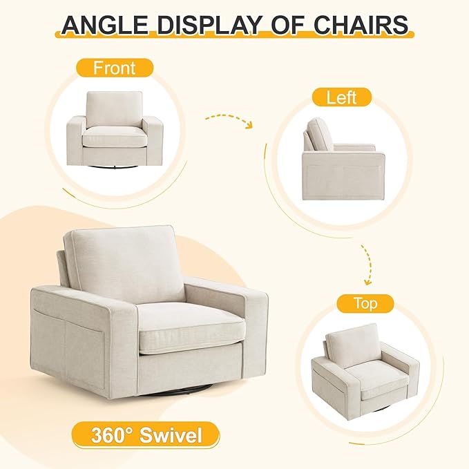EASELAND Oversized Accent Chair, Reading Chair with Upholstered Chenille Fabric, Sofa Chair with Armrest, Single Sofa Chair for Living Room, Swivel Chair with Wooden Legs, Comfy Chair for Small Spaces - LeafyLoom