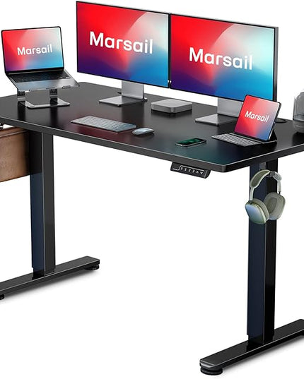 Marsail LED Light Electric Standing Desk, 4824 Inch, Dark Black - LeafyLoom