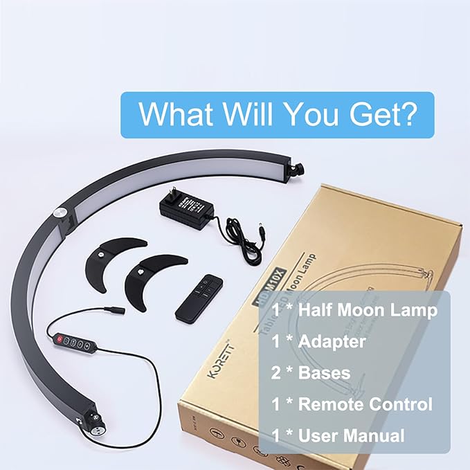 Half Moon Light Nail Desk Lamp, 40W 29 inch Stepless Bi-Color and Brightness Nail Table Light with Wire Controller & Remote for Nail Art Tech Manicure Eyelash Tattoo Crafts - LeafyLoom