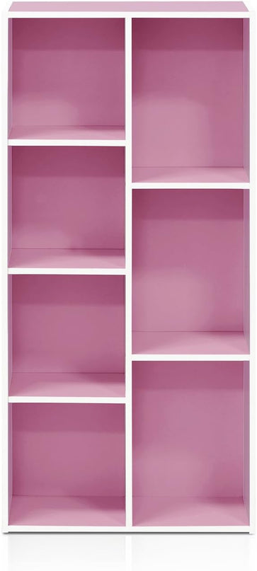 Furinno 7-Cube Reversible Open Shelf, White/Pink 11048WH/PI - LeafyLoom