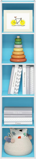 Furinno Luder Bookcase / Book / Storage, 5-Tier Cube, Light Blue/White - LeafyLoom