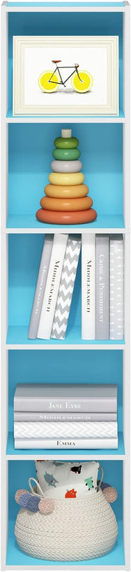 Furinno Luder Bookcase / Book / Storage, 5-Tier Cube, Light Blue/White - LeafyLoom