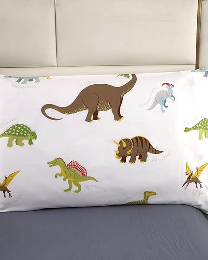 MAG 3Pcs Dinosaur Comforter Set,White Base Full Bedding Comforter Set,for Toddlers Kids,Boys Teens and Girls,Super Soft Microfiber, Full Size (1 Comforter + 2 Pillowcases) - LeafyLoom