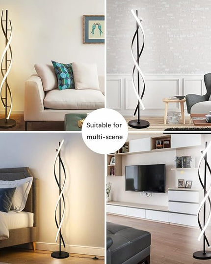 Modern Spiral Floor Lamps for Living Room, 40W LED Floor Lamp with Remote Control, 60 Inch 3 Color Temperatures & Dimmable Brightness Corner Standing Lamp Black Floor Lamp for Bedroom, Office - LeafyLoom