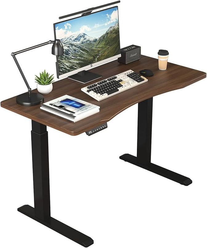 Dual Motor Height Adjustable Electric Standing Desk, 48x24 Inches Electric Standing Desk with Curved Design and 4 Memory Keys, Sit and Stand Home Office Desk with Whole-Piece Desktop - LeafyLoom
