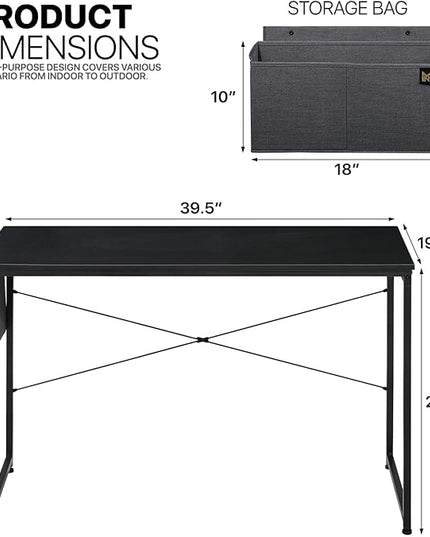 MoNiBloom Writing Computer Desk 40", Simple Home Office Gaming Desk with Storage Bag, Space Saving Table - Black - LeafyLoom