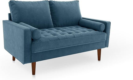 Velvet Furniture for Small Spaces, Mid-Century Modern Loveseats for Living Room, Love Seat Couch Sofas, 58 Inches, Prussian Blue - LeafyLoom