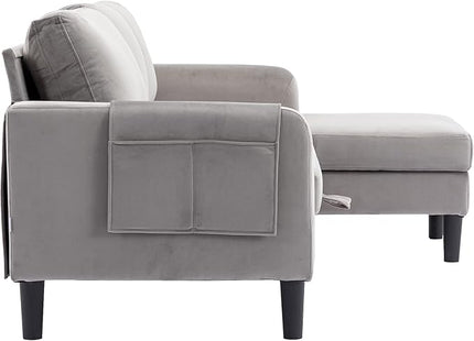 72.44" L-Shaped Reversible Sectional Sofa w/Pull Out Bed & Storage Chaise Lounge,Interior Furniture Comfy Sleeper Corner Couch with 3 Throw Pillows and Pockets,for Dorm,Apartment,Gray - LeafyLoom