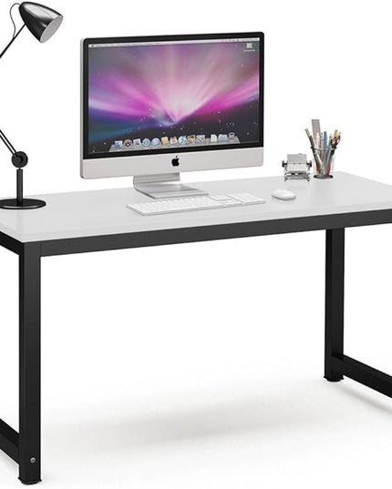 Tribesigns Computer Desk, 55 inch Large Office Desk Computer Table Study Writing Desk for Home Office, White + Black Leg - LeafyLoom