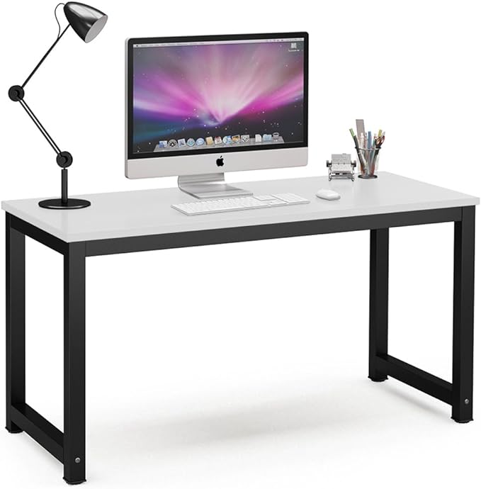 Tribesigns Computer Desk, 55 inch Large Office Desk Computer Table Study Writing Desk for Home Office, White + Black Leg - LeafyLoom