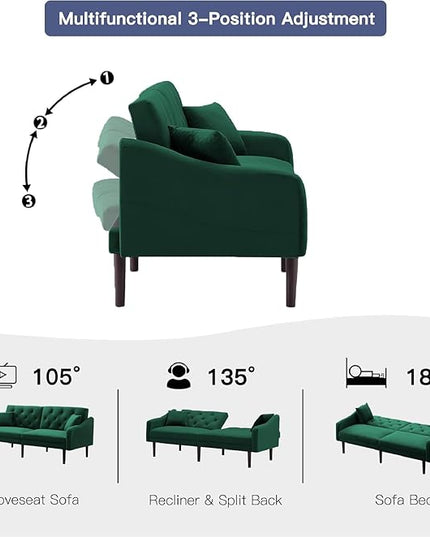 Mid-Century Modern Tufted Loveseat Sofa Adjusting Backrest Small Comfy Couch Living Room Furniture Sets for Bedroom Apartment,Home Office, Sofá, Green-2 - LeafyLoom