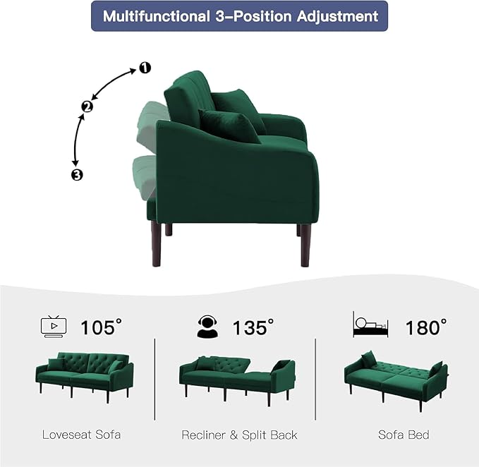 Mid-Century Modern Tufted Loveseat Sofa Adjusting Backrest Small Comfy Couch Living Room Furniture Sets for Bedroom Apartment,Home Office, Sofá, Green-2 - LeafyLoom