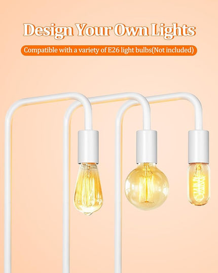 QiMH Industrial Floor Lamp for Living Room, Farmhouse Metal Standing Lamp, Modern Tall Lamp Light for Bedroom Office Minimalist Home Decor(E26 Socket, Foot Switch), White - LeafyLoom