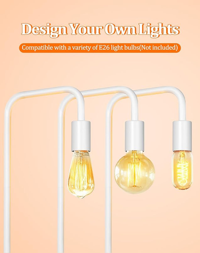 QiMH Industrial Floor Lamp for Living Room, Farmhouse Metal Standing Lamp, Modern Tall Lamp Light for Bedroom Office Minimalist Home Decor(E26 Socket, Foot Switch), White - LeafyLoom