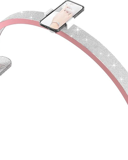 Half Moon Light for Nail Desk, 30'' Half Moon Lamp with Phone Holder, Large 40W Led Lash Light for Nails, Eyelash Extensions, Makeup, Tattoo, Spa, Desk Lamp for Nail Tech (Pink) - LeafyLoom