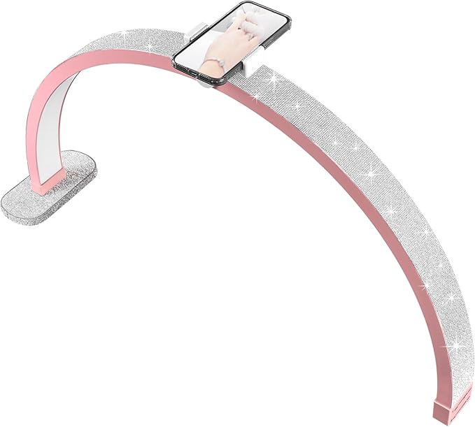Half Moon Light for Nail Desk, 30'' Half Moon Lamp with Phone Holder, Large 40W Led Lash Light for Nails, Eyelash Extensions, Makeup, Tattoo, Spa, Desk Lamp for Nail Tech (Pink) - LeafyLoom