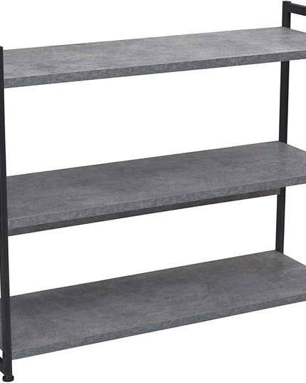 Household Essentials 3 Tier Storage Shelf with Minimalist Metal Frame | 40.5" W x 32.5" H x 13.75" D | Slate Faux Concrete, Grey - LeafyLoom
