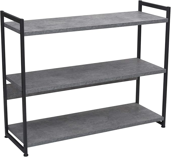 Household Essentials 3 Tier Storage Shelf with Minimalist Metal Frame | 40.5" W x 32.5" H x 13.75" D | Slate Faux Concrete, Grey - LeafyLoom