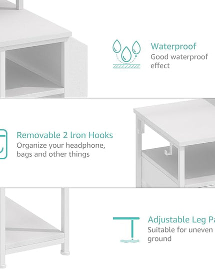 Lufeiya White Computer Desk with File Drawers Cabinet, 55 Inch Home Office Desk with Monitor Stand Shelves, Writing Study Gaming Desks with Led Light Power Outlets for Bedroom, White - LeafyLoom
