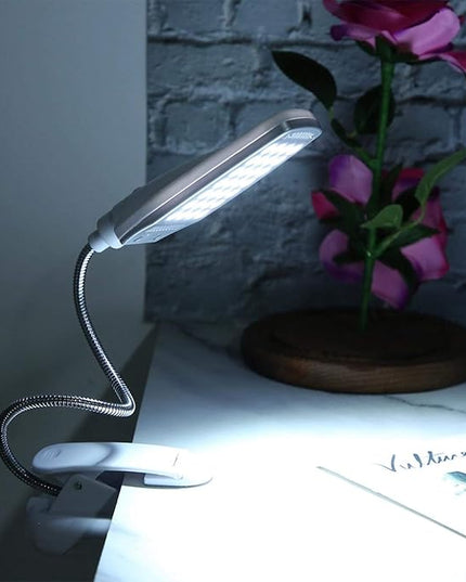 Haofy 6W Desk Lamp 28 LED Clip on Reading Light Clamp Book Light 360 Degree Rotating Table Desk Lamp Eye-Care Lamp Bedside Reading Light USB Rechargeable/Battery - LeafyLoom