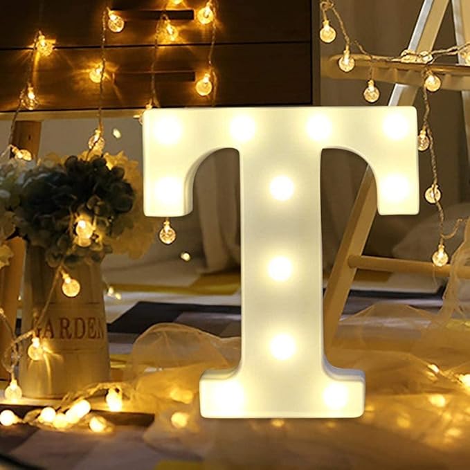 LED Marquee Letter Lights Sign T 26 Alphabet Light Up Letters Sign for Night Light Wedding Birthday Party Battery Powered Christmas Lamp Home Bar Decoration (T) - LeafyLoom