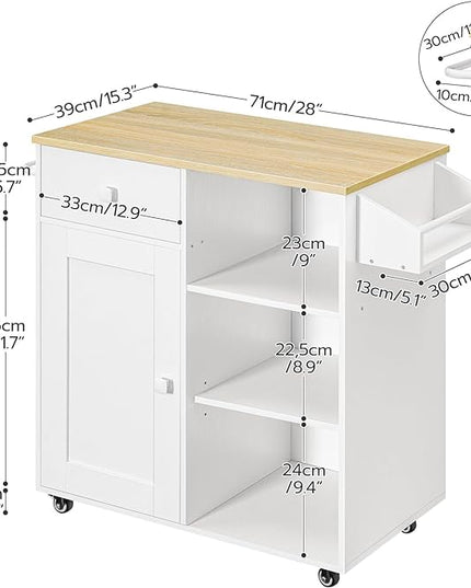 HOOBRO Kitchen Island, Storage Cabinet with Drawer, Kitchen Cart with Spice and Towel Rack, Saving Space, Easy Assembly, for Living Room, White and Natural WN12ZD01 - LeafyLoom