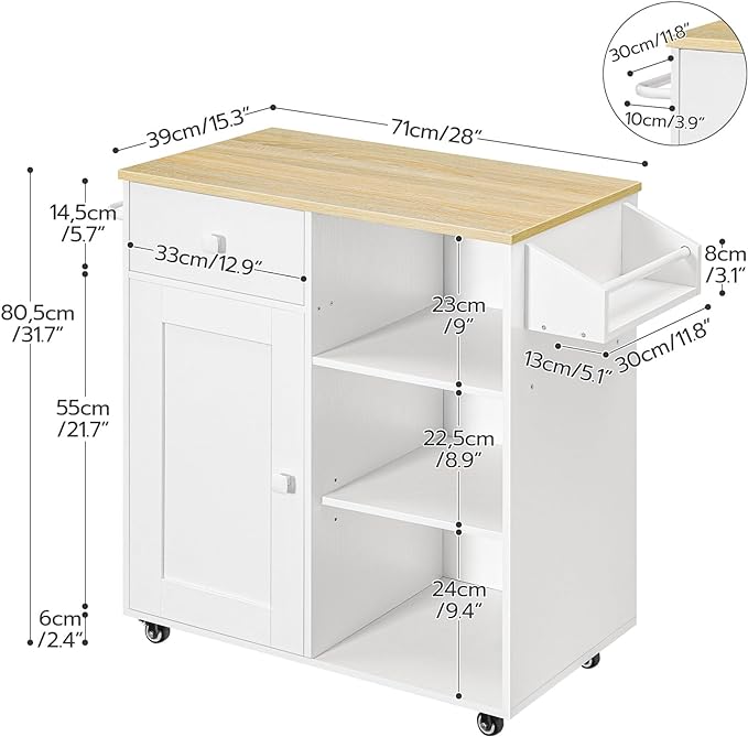 HOOBRO Kitchen Island, Storage Cabinet with Drawer, Kitchen Cart with Spice and Towel Rack, Saving Space, Easy Assembly, for Living Room, White and Natural WN12ZD01 - LeafyLoom