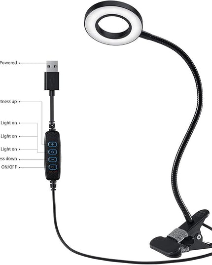 Clip Light Reading Lights 48 LED Clamp-on Desk Lamp with 3 Color Modes and 10 Brightness Dimmable, 360 ° Flexible Gooseneck Book Clamp Light for Video Conference Lighting Headboard - LeafyLoom