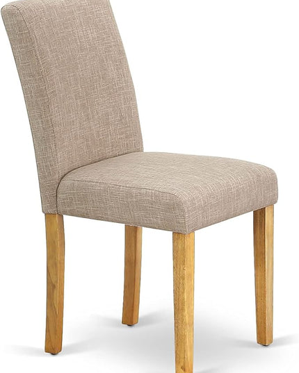 East West Furniture 1NDAB3-OAK-04 3 Piece Kitchen Set Contains a Rectangle Table with Dropleaf and 2 Light Tan Linen Fabric Parson Dining Room Chairs, 30x48 Inch - LeafyLoom